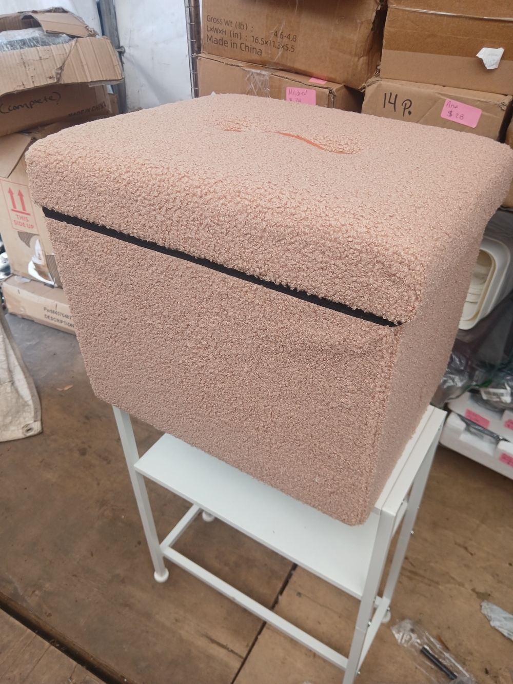Plush Bouclé Storage Ottoman with Lid - Blush Pink - Picture 7 of 8